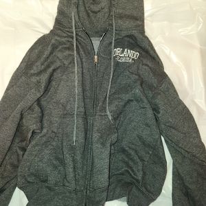 Grey Zip-Up Sweatshirt, Embroidered Patch: Orlando FL, Size Medium, US Apparel